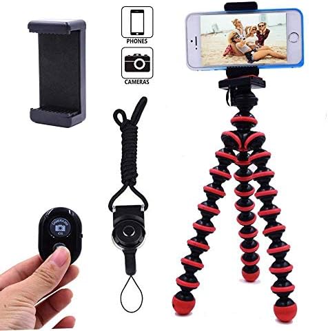 Phone Tripod, Daisen Flexible and Portable Octopus Camera Stand Holder with Bluetooth Remote & Phone Clip for iPhone, Android Phone and Camera/Sports Gopro(Red)