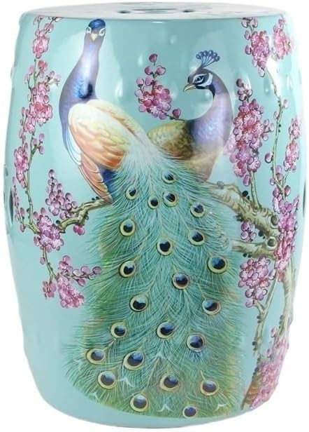 Ceramic Garden Stool Decorative Garden Stools Ceramic Handmade Pastel Figures and Flowers Carved Copper Coin Ceramic Stool Cooler Pier Shoe Bench Patio Ornaments Garden Stool(C)