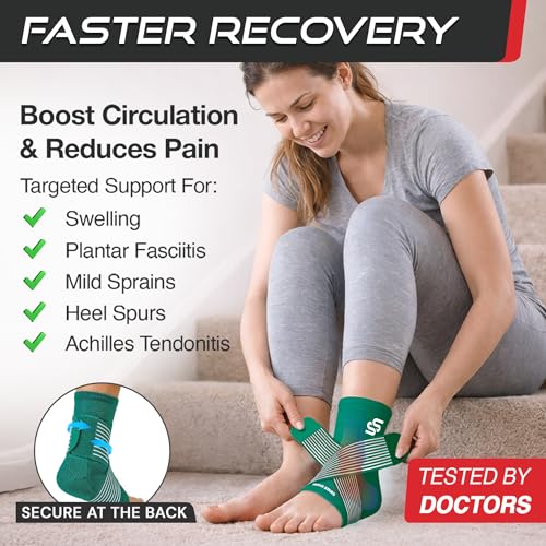 Image of Sleeve Stars Ankle Brace for Women & Men, Ankle Wrap for Sprain, Compression Sleeve for Plantar Fasciitis Relief, Easy Customizable Support: w / Removable Strap (Pair /M:10 inch-12 inch /Turquoise)