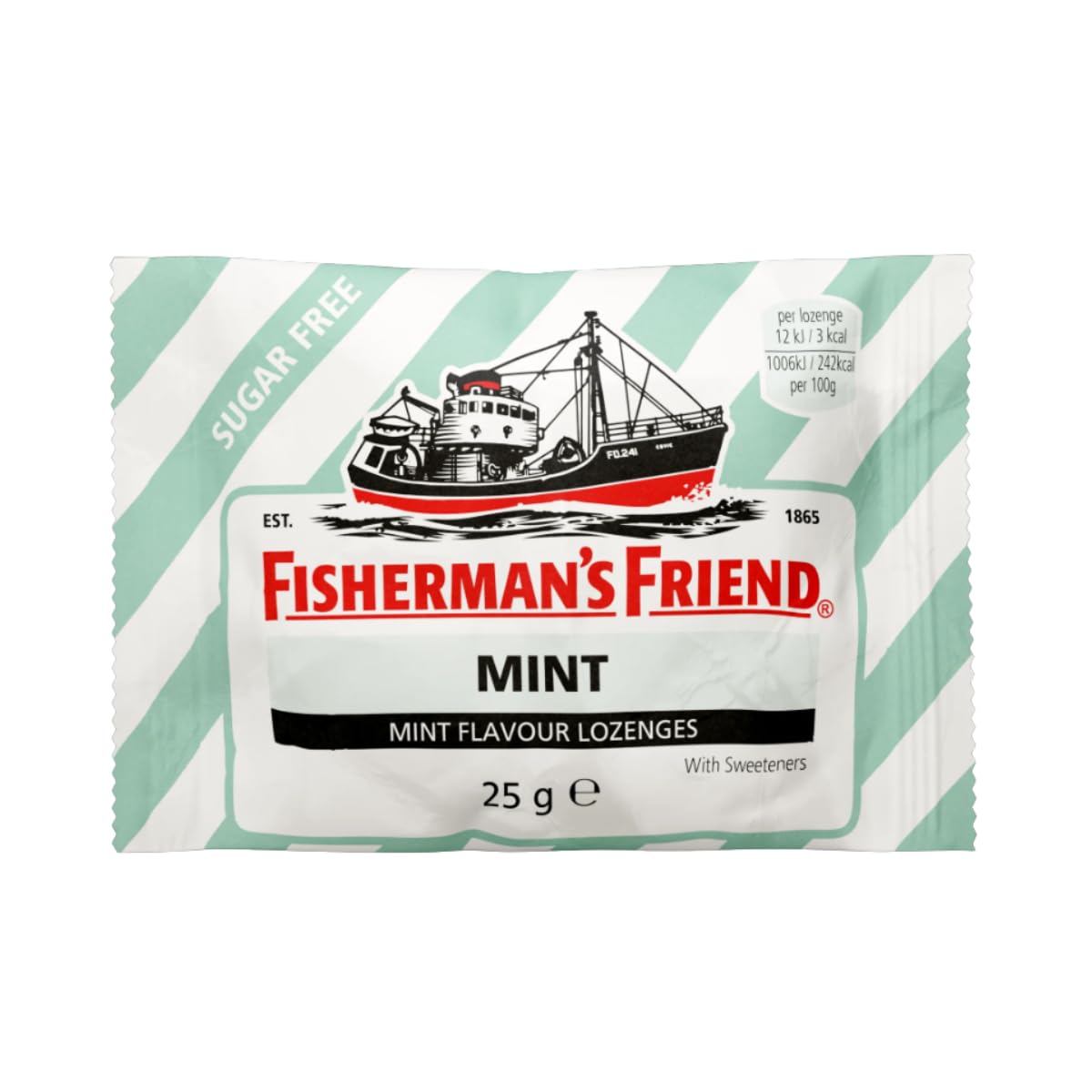 Fisherman's Friend Mint, 24er Vorratsbox, Pfefferminze und Menthol Geschmack, zuckerfrei & vegan, Bonbons für frischen Atem, 24 x 25g