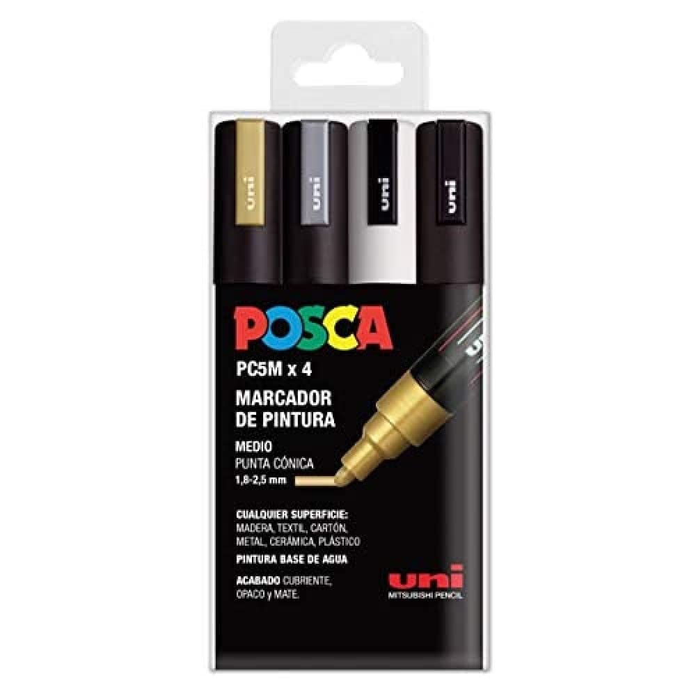 poscaUNI PC 5M 4 GSWB - Pack of 4 Fine Tip Markers