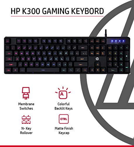 HP K300 Wired Gaming Keyboard, Backlit Membrane with Mixed Color Lighting, 4 LED Indicators, Matte Finish Double Injection Key Caps and Windows Lock Key / 3 Years Warranty(4QM95AA) view 2