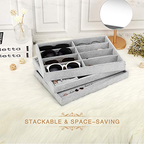 Emibele Organizador de Gafas, 8 Rarunas de Estuche Caja Soporte para Gafas de Sol, Bandeja de Exhibición de Terciopelo para Guardar Gafas Joyas - Gris Hielo - imagen 5