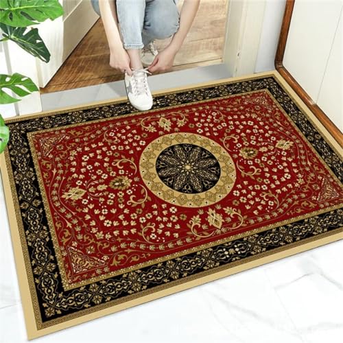 Tapis de salon floral rétro rouge grand format 200x280 cm durable - 2