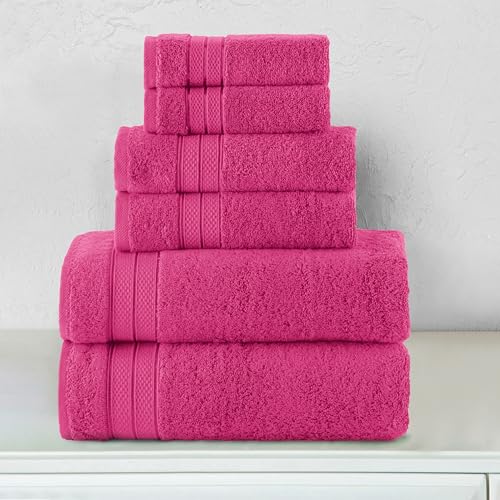 Image of Elegant Comfort Luxury 6-Piece Towel Set, Premium Soft 100% Turkish Cotton, Three Line Popcorn Design 2 Bath Towels, 2 Hand Towels and 2 Washcloths Towel Set - Quick-Drying and Absorbent, Hot Pink