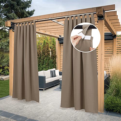 PONY DANCE Rideau Occultant - Rideaux d'Extérieur Décoration Tonnelle Terrasse avec Pattes Lumière Bloquer Isolation Anti Chaleur pour Pergola, L132 x H213...