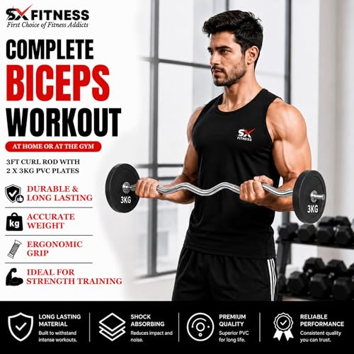Image of Home Gym Combo, Home Gym Set, Gym Equipment Set, PVC (8-24Kg),Fitness Set, with 3ft Curl Rod + Pair of Dumbbell Rods, Home Gym Kit with Accessories (12)