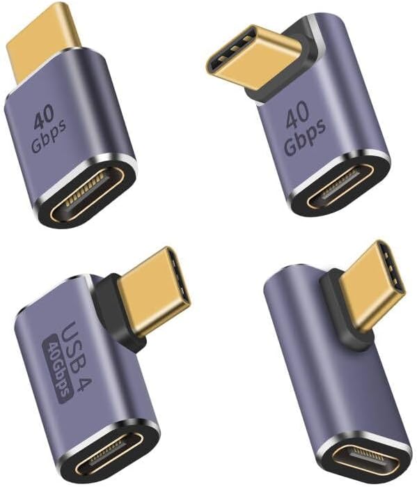 Duttek USB C Right Angle Adapter 4 Style, USB C Angle Adapter [ 40Gbps 100W PD] Type C to Type C Extension Connector for Steam Deck, ROG Ally, Switch, Notebook Computers, Tablet and Mobile Phones