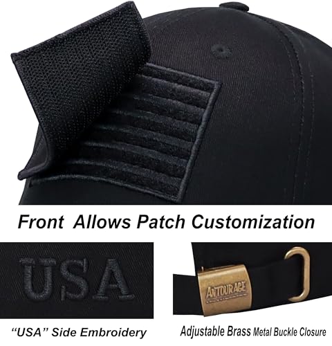Image of Antourage American Flag Unisex Baseball Hat for Men and Women | USA Flag Mesh Snapback Flat Visor Cap + 2 Patriotic Patches