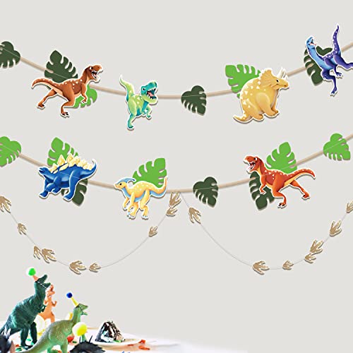 Colorful Leaf And Dinosaur Theme Garland Banner For Boy’s Birthday Party Decoration Hanging Jurassic Dino Footprint Streamer Backdrop For Kids Birthday Party Supplies #TOP16