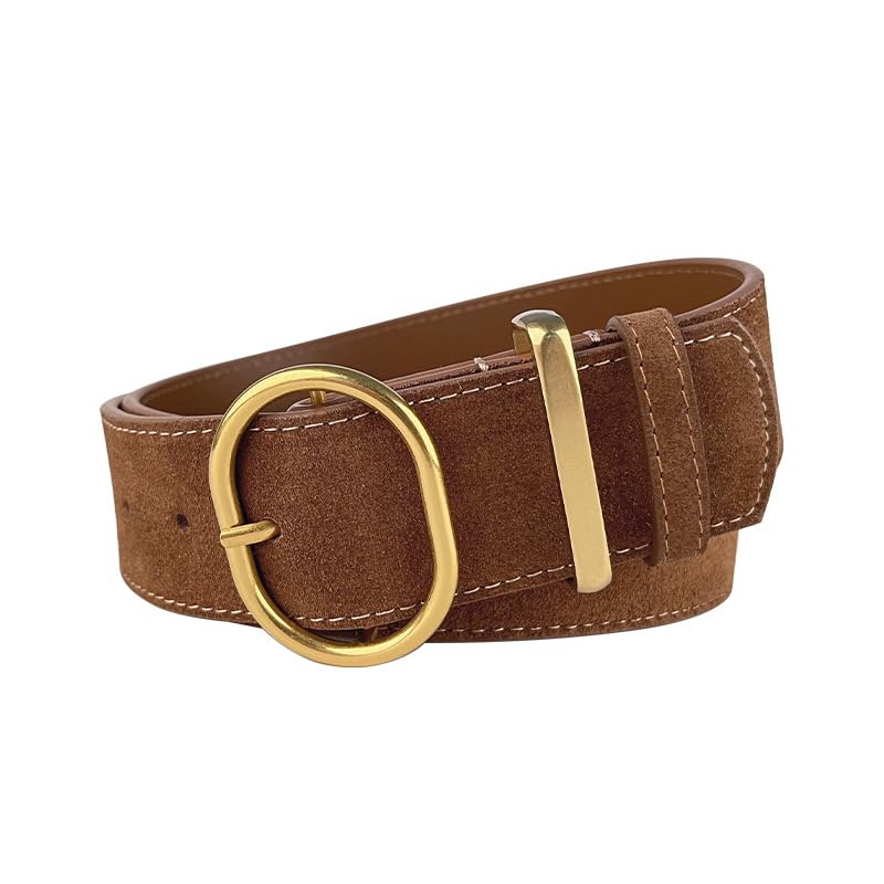 Wide Suede Belt Ladies Women Genuine Leather Belts Fashion Thick Brown Waist Belt with Gold Buckle for Jeans Dress Casual