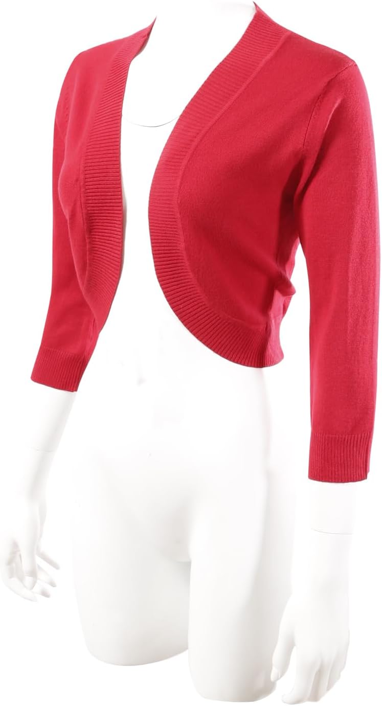 Allsense Women's 3/4 Sleeve V-Neck Cropped Bolero Shrug Cardigan - Image 4