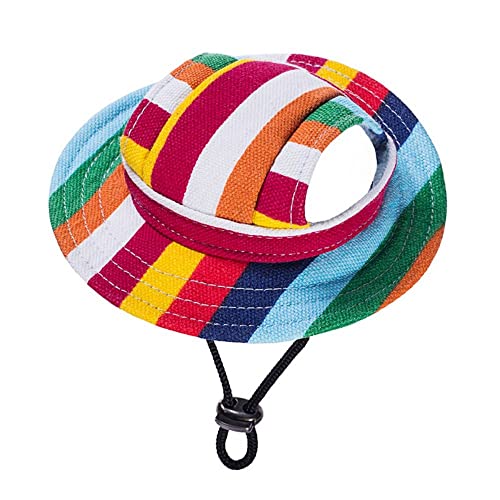 Princess Pet Hat Round Brim Caps With Neck Strap Breathable Summer Sunhat Cloth Mesh Canvas Hat For Small Medium Dogs Cats(L,Rainbow) #TOP13