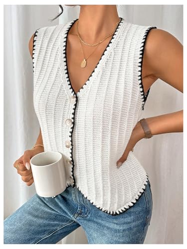 Verdusa Women's Old Money Button Down Sweater Vest Sleeveless Elegant Lightweight Knit Tops3