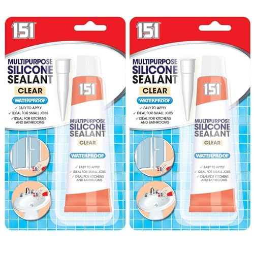 Clear Silicone Sealant 2x(70g Each) - Multipurpose Clear Silicone Sealant Waterproof for Bathroom and Kitchen Suitable for Interior and Exterior Use