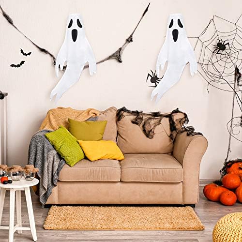 Whaline Halloween Windsocks Flag 43" Large Ghost Flag Wind Socks Ghost Face Outdoor Hanging Decoration for Home Yard Patio Lawn Garden Halloween Party Supplies, 2 Pieces