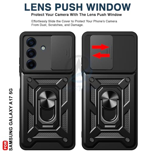 Image of AESTMO Tough Armor Compatible with Samsung Galaxy A17 5G / F17 5G / M17 Bumper Back Case Cover | Ring Holder & Sliding Camera Shield Cover | 360 Degree Protection Back Case Cover (Black)