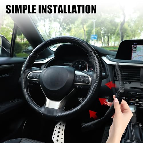Amiss AMISS-CPH/W1 3Pcs Car Carbon Fiber Anti-Skid Steering Wheel Cover,Segmented Steering Wheel Protector thumb #3