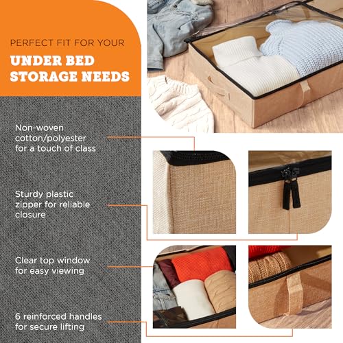 storageLAB Under Bed Storage Containers, Closet Organizers and Storage Bins, 2 Pack Underbed Clothes Storage Organizer with Sturdy Handles for use Under the Bed, End of Bed, Bed Accessories, Comforter