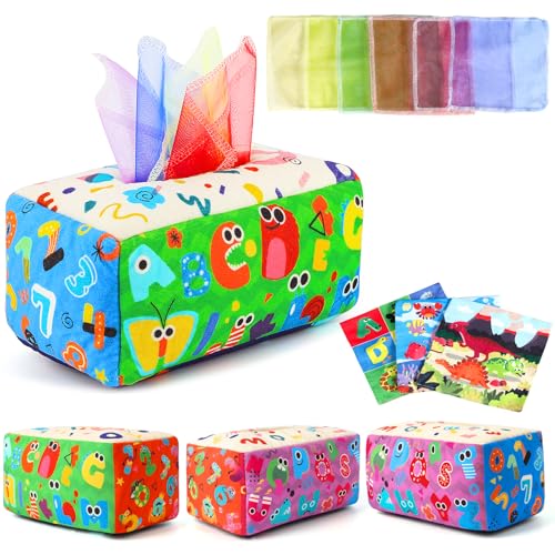 Image of URMYWO Baby Tissue Box Toy - Montessori Baby Toys for 6-12 Months 1 Year Old Boy Girl - Soft Crinkle Sensory Toys for Infant Toddlers - Easter Basket Essentials Stuffers - Baby Boy Girl Gifts