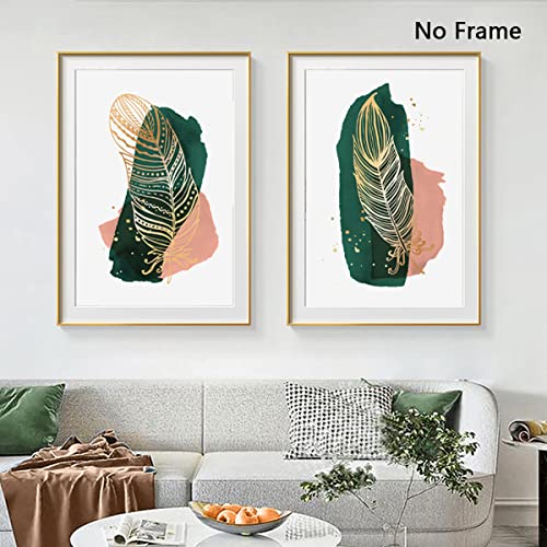 Golden Feather Canvas Wall Art Gold Foil Line Painting Minimalism Line Picture Color Block Collage Poster Green Color Block Painting Pink Boho Wall Art Geometric Abstract Shapes 16X24Inx3Pcs No Frame #TOP2