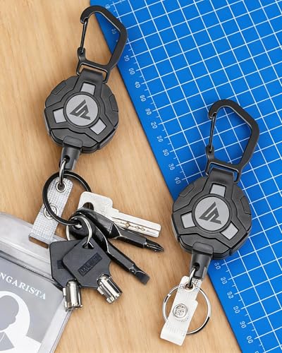 Acual Schlüsselanhänger Ausziehbar, Schlüsselanhänger 2 Stück, Schlüsselband Ausziehbar mit 83cm Einziehbarer Stahlseil, Robuster Ausweishalter Ausziehbar für Kartenhalter, Gürtelclip und Schlüssel