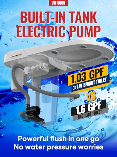 Inodoro inteligente LW con bidet integrado, escudo de espuma, tapa automática, descarga automática, operación con el pie, tanque incorporado, descarga asistida por bomba, asiento calefactado, lavado con agua tibia y secador miniatura 3