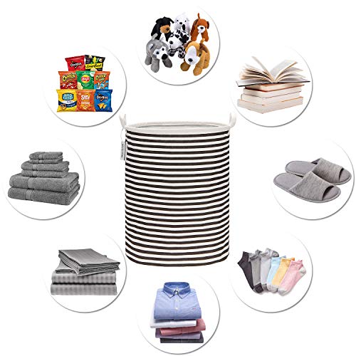 Sea Team 19.7 Inches Large Sized Waterproof Coating Ramie Cotton Fabric Folding Laundry Hamper Bucket Cylindric Burlap Canvas Storage Basket (19.7", Black & White Stripe) #TOP4