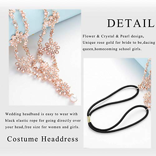 Aceorna Wedding Headbands Chain Floral Head Jewelry Hair Pieces Crystal Pearl Head Chains Headpiece Festival Holloween Costume Bridal Hair Accessories For Women And Girls (Rose Gold) #TOP3