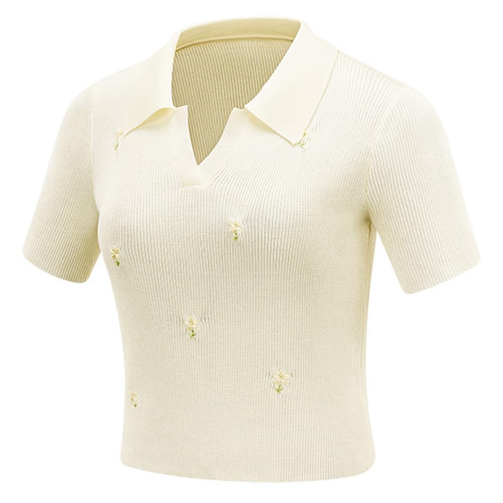 LANGWEI Polo da Golf da Donna T-Shirt Estiva Comoda con Scollo A V A Maniche Corte in Maglia per Abbigliamento Sportivo