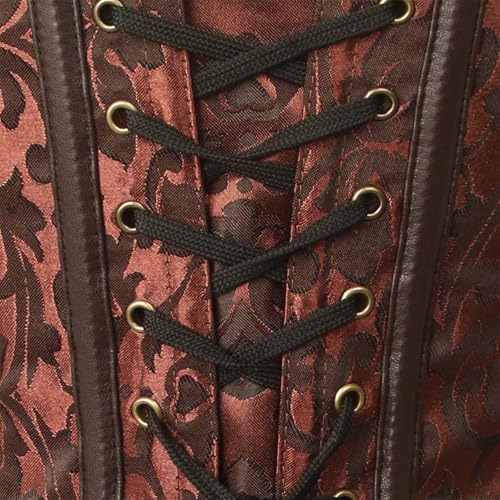 Image of Charmian Women's Steel Boned Steampunk Gothic Bustier Corset with Chains | Overbust Corset, Premium Brocade & Leather, Clasp Closure, Lace-up Back