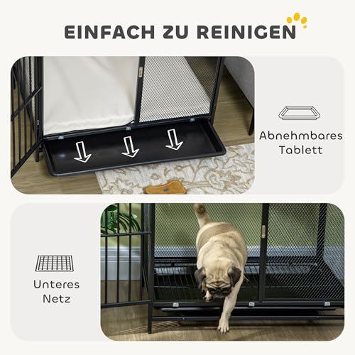 PawHut Hundekäfig für Zuhause, Abschließbar Hundehütte mit Kissen, Hundebox mit Paletten, Hundehaus für mittelgroße Hunde unter 20 kg, Grau, 88 x 55 x 71 cm