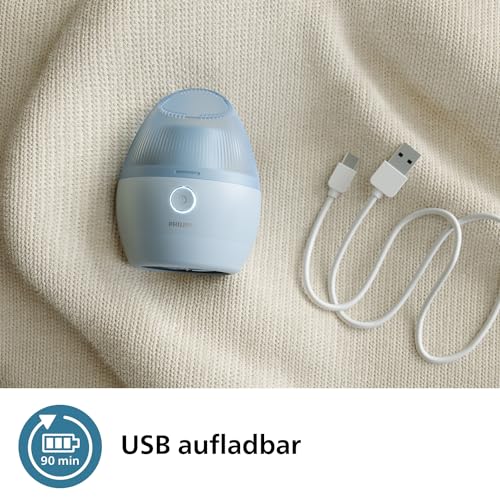 Philips Fusselrasierer, Wiederaufladbarer USB-Fusselentferner, Sicher auf Allen Kleidungsstücken, inkl. USB-Ladegerät, Effektive Entfernung Aller Fusseln, Mühelose Entsorgung, Blau (GCA2100/20)