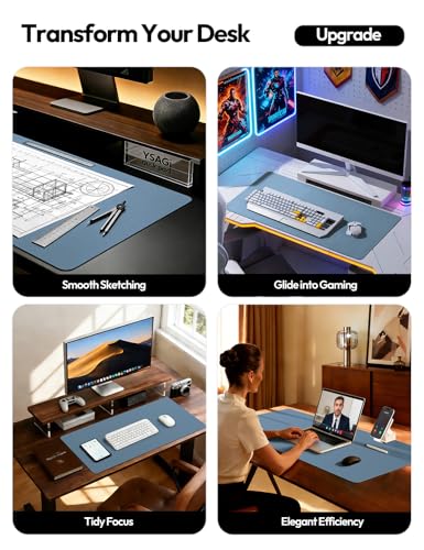 Image of YSAGi Leather Desk Protector, Office Mat, Large Mouse Mat, Non-Slip PU Leather Blotter, Laptop Desk, Waterproof Writing Pad for Office and Home (Blue, 23.6 inch x 13.8 inch)