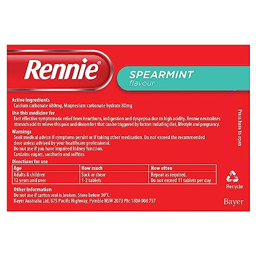 Image of Rennie Indigestion and Heartburn Relief Spearmint 96 Chewable Tablets