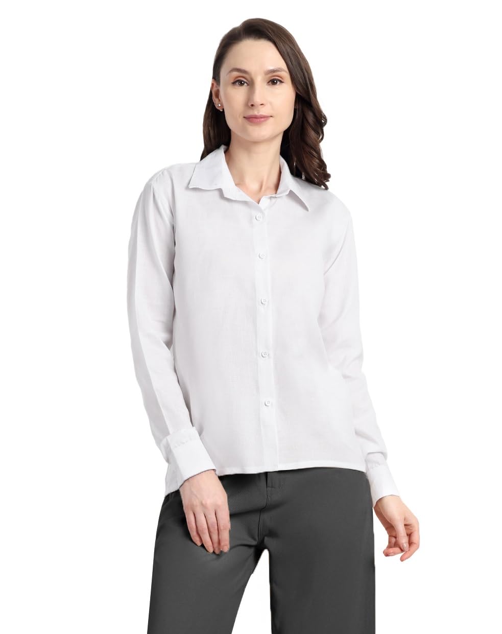 fnocks Women's Full Sleeve Work Shirt Cotton Blend Tunic Top Office Wear-picture-22