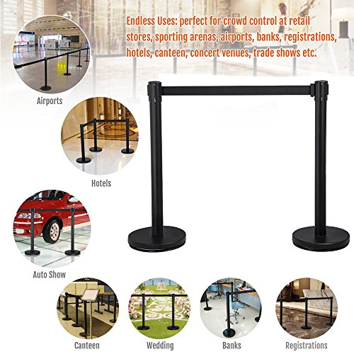 Yaheetech Belt Stanchion Queue Barriers Security Pole Posts Crowd Control Stanchion With 6.5Ft Retractable Belt Stanchion Set, 2-Pack #TOP2