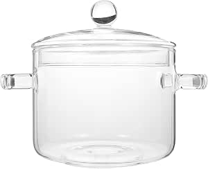 Vaguelly Casserole Transparente Borosilicate 1,9L - Couvercle Inclus 19cm Induction Gaz Micro-ondes - Poignées Cool Touch