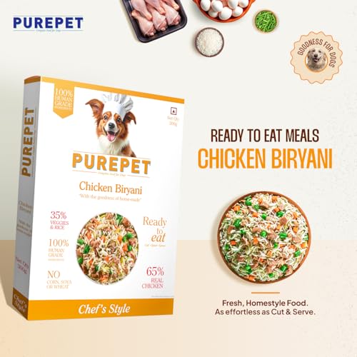 Image of Purepet Fresh Dog Food Chicken Biryani, for Adult & Puppy, 300gm | High Protein, 65% Real Chicken, 35% Veggies & Rice | No Preservatives | Ready to Serve | All Breeds | One Pack One Meal