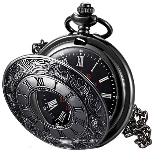 Vintage Pocket Watch for Men Roman Numerals Scale Quartz Pocket Watches with Chain for Xmas Fathers Day Gift