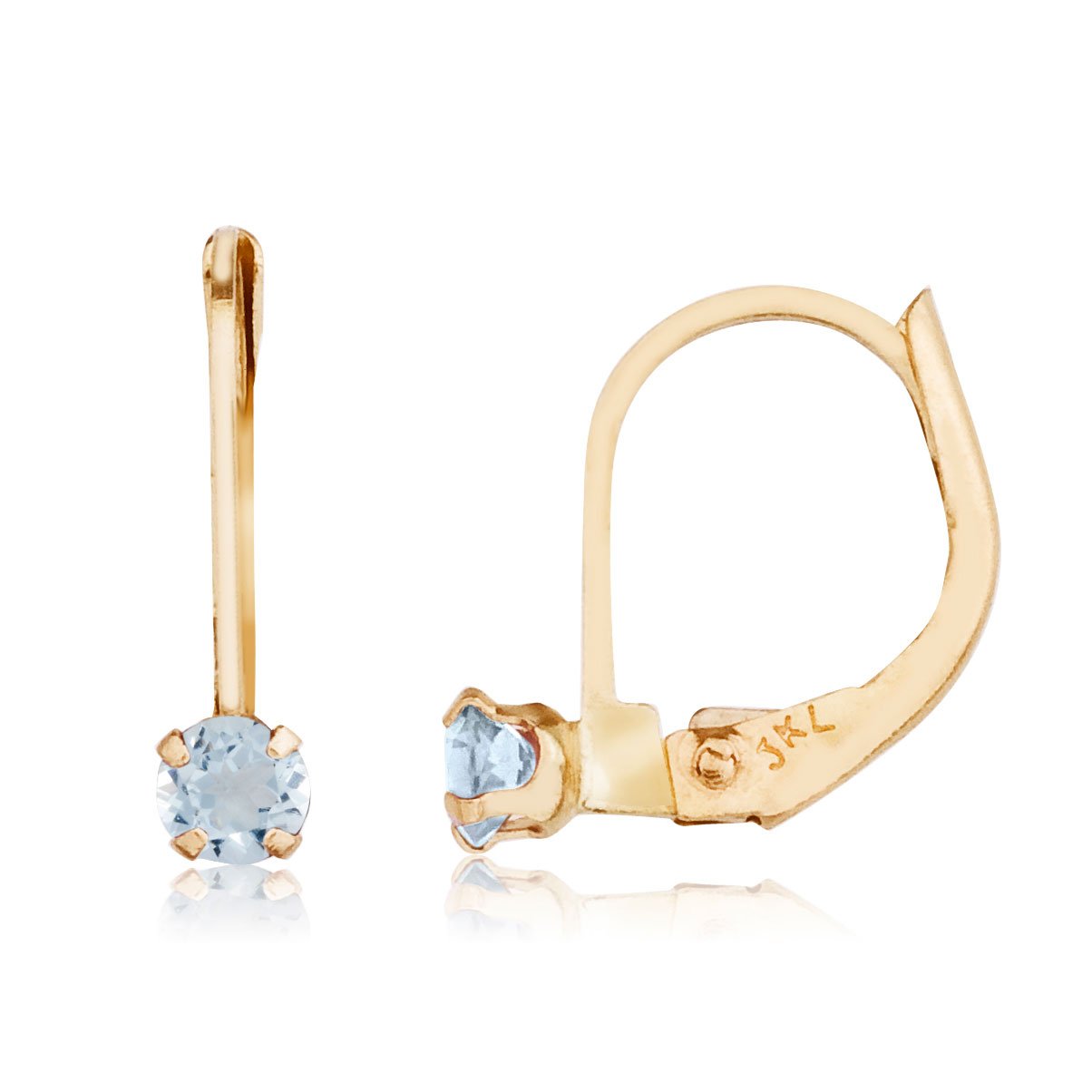 Boucles D'oreilles En Or 18 Carats Avec Aigue-marine - Dormeuses - Magnifiques, 3,88 G - Occasion