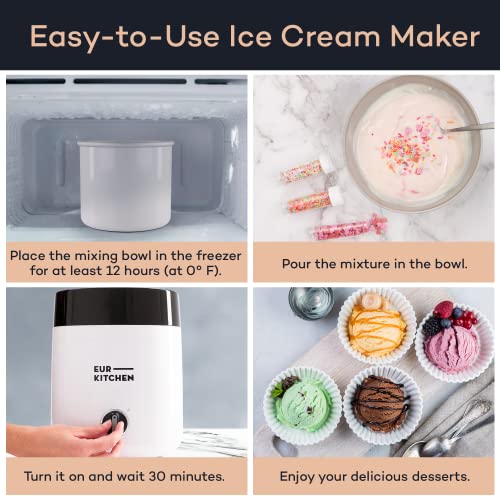 EurKitchen Premium Ice Cream Maker Machine For Home - 2 Quart Ice Cream Machine (or Frozen Yogurt) - Sleek, 18W, Built to Last, Easy-to-Use & Electric