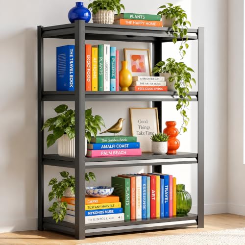 Image of 4 Tier Book Shelf, Adjustable Tall Bookcase with Storage Shelves