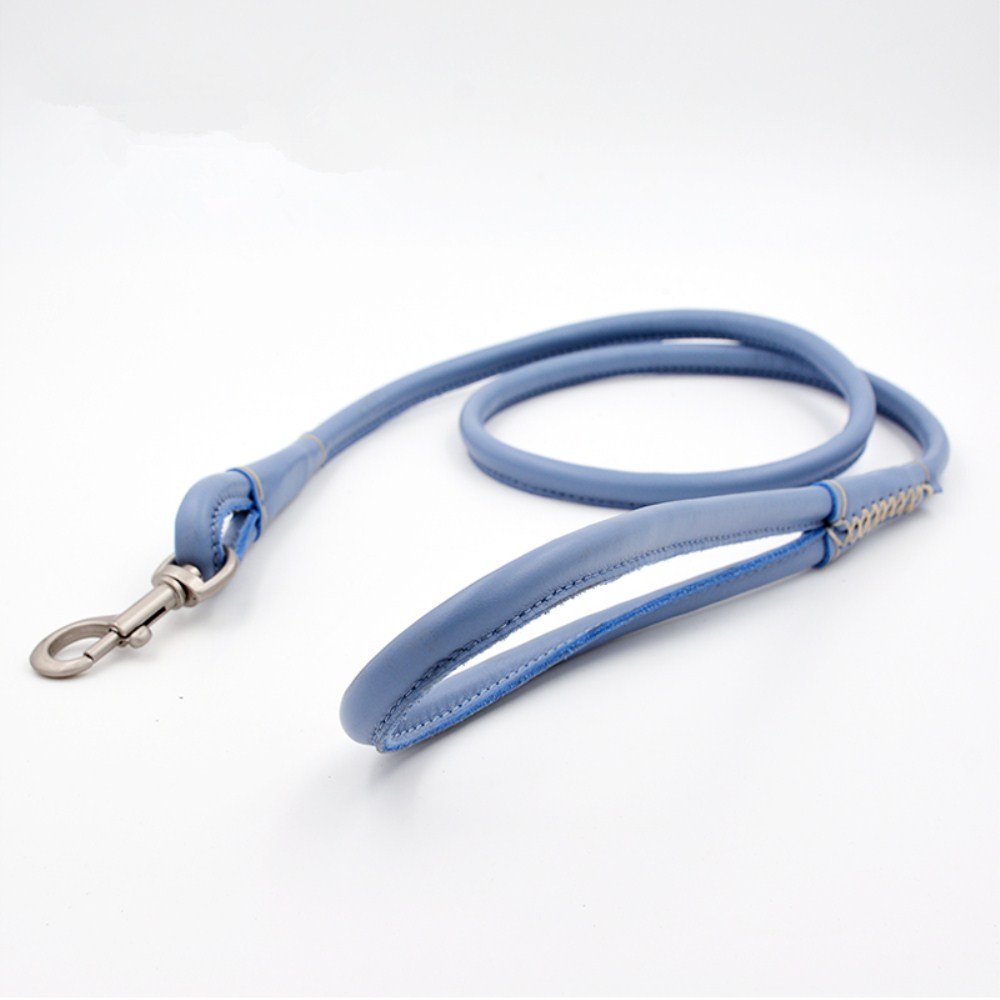 GH8 Length 43?x Width 0.3?Hand Knitting Genuine Leather Hands Free Dog Leash Premium Running Dog Leash Blue
