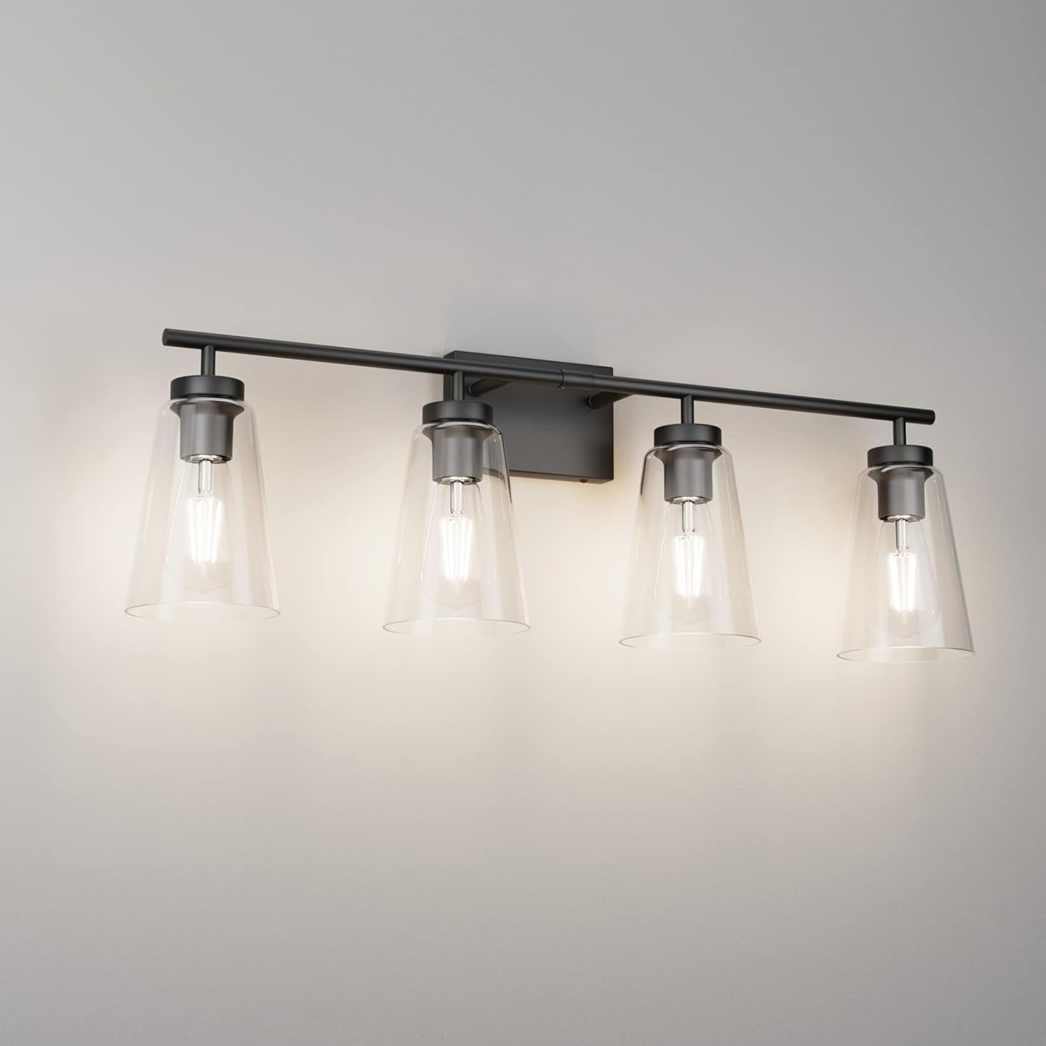 Aipsun Black Vanity Light for Bathroom 4 Light Farmhouse Bathroom Lighting Fixtures Over Mirror with Clear Glass Shade(Exclude Bulb)