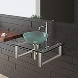  Satinierte Glaswaschschale Ø 38 cm mit Klarglas Waschtischplatte 60 cm und Stützkonsule von Alpenberger®