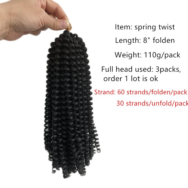Miniatura 2 de Paquete de 3 extensiones de cabello sintético con giro de resorte de 8 pulgadas, 3 paqueteslote de extensiones de cabello trenzado con rebote (8