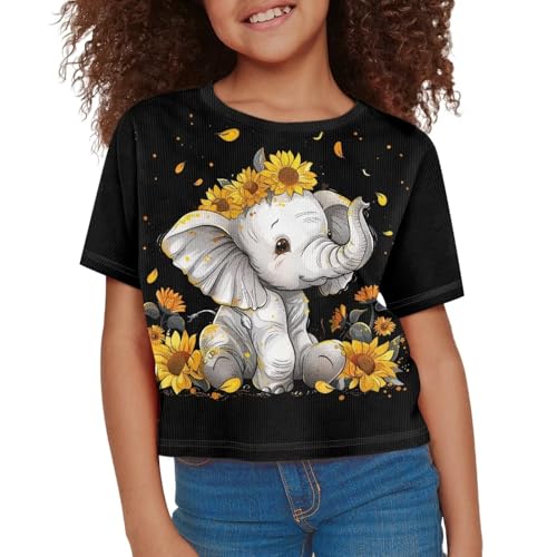 Image of Girls Summer Crop Top Outfits Short Sleeve T Shirts Kids Cute Clothes Tees Blouse