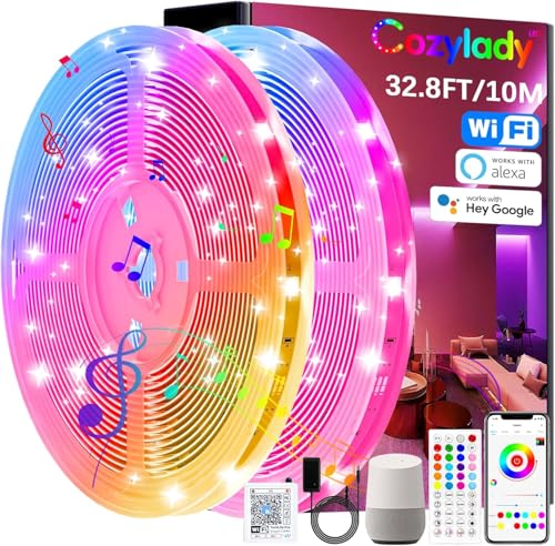 Cozylady 10M Wifi LED Strip Lights Smart LED Light Strips Compatible with Alexa Google Home Controlled by APP - Music Sync LED Lights Strip for Bedroom Decor Room Decor Childrens Room