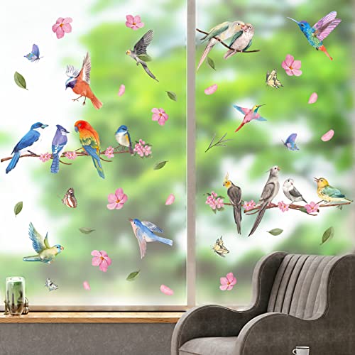 wondever Stickers Fenetre Oiseaux sur Branche Autocollant Fenêtre Fleurs Sticker Vitre Anti-Collision Amovibles Autocollants de Décoration pour Salon Fenêtre Cover